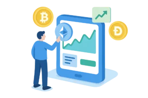 Kryptovalutaplatform med mulighed for køb af Bitcoin, Ethereum og Dogecoin.