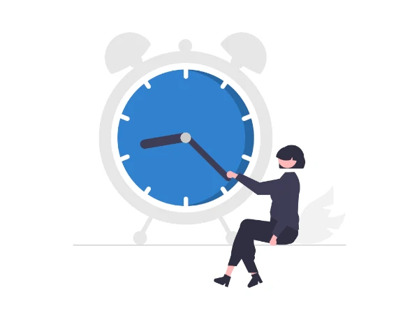 Illustration af kvinde der rør ved en viser på et ur for at illustrere at hun ønsker et kviklån med straks udbetaling.