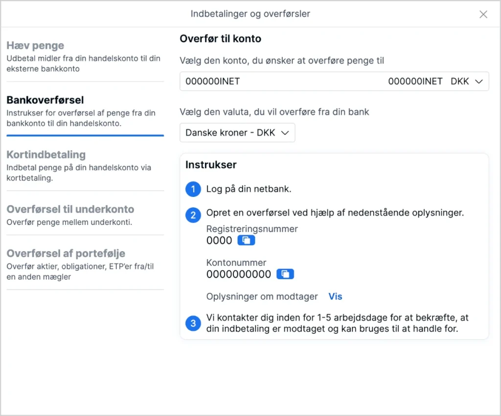 SaxoInvestor indbetaling med bankoverførsel