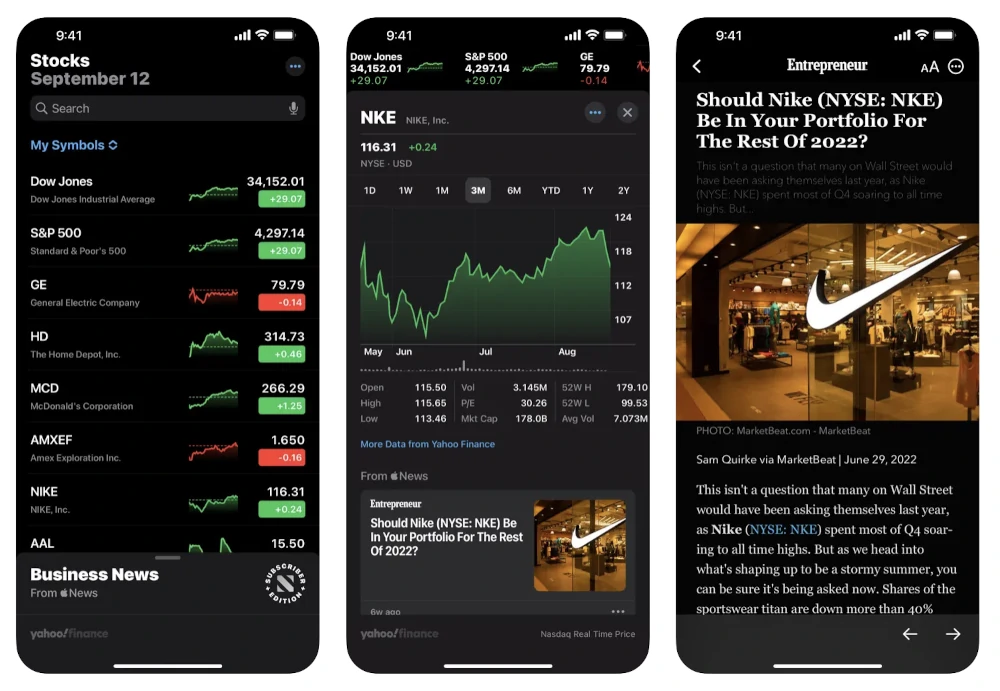 Visning af Stocks app på App Store.